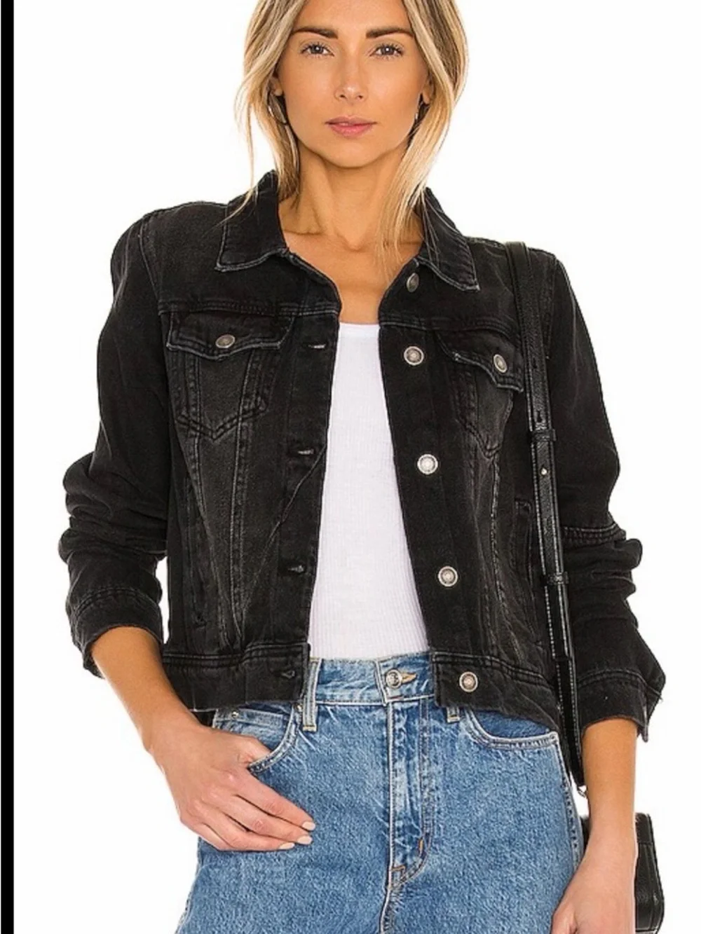 Free People Woman Black Denim Jacket - Button Front - Picture 7 of 7